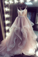 Bridesmaid Dress 2094, Champagne v neck tulle long prom dress champagne tulle formal dress
