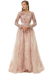 Evening Dress Prom, A-Line Tulle Beading Mermaid Long sleeves Prom Dresses with Overskirt