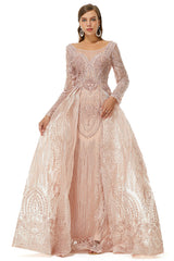 Homecoming Dress Online, Champange Sparkle Beaded Long Sleeves Prom Dresses