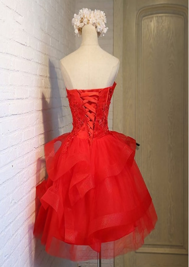 Party Dresses Designer, Charming A-line lace strapless short homecoming dresses
