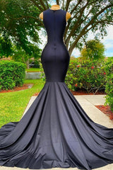 Evening Dress For Party, Charming Black Long Mermadi Jewel Satin Tulle Lace Appliques Prom Dress
