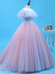 Homecoming Dress, Charming Blue and Pink Tulle Off Shoulder Sweet 16 Dress with Lace, Ball Gown Formal Dress