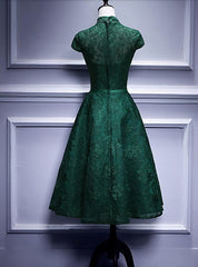 Wedding Dresses Inspo, Charming Dark Green Tea Length High Neckline Party Dress, Wedding Party Dress
