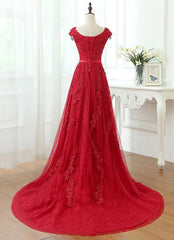 Formal Dress Places Near Me, Charming Dark Red Lace A-line Long Prom Dress, Red Evening Gown