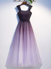 Party Dress Ladies, Charming Gradient Tulle Straps Long Party Dress,A-line Prom Dress
