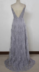 Homecoming Dresses Elegant, Charming Grey Lace Evening Party Dress , High Quality Formal Gown