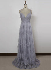 Homecoming Dress Elegant, Charming Grey Lace Evening Party Dress , High Quality Formal Gown