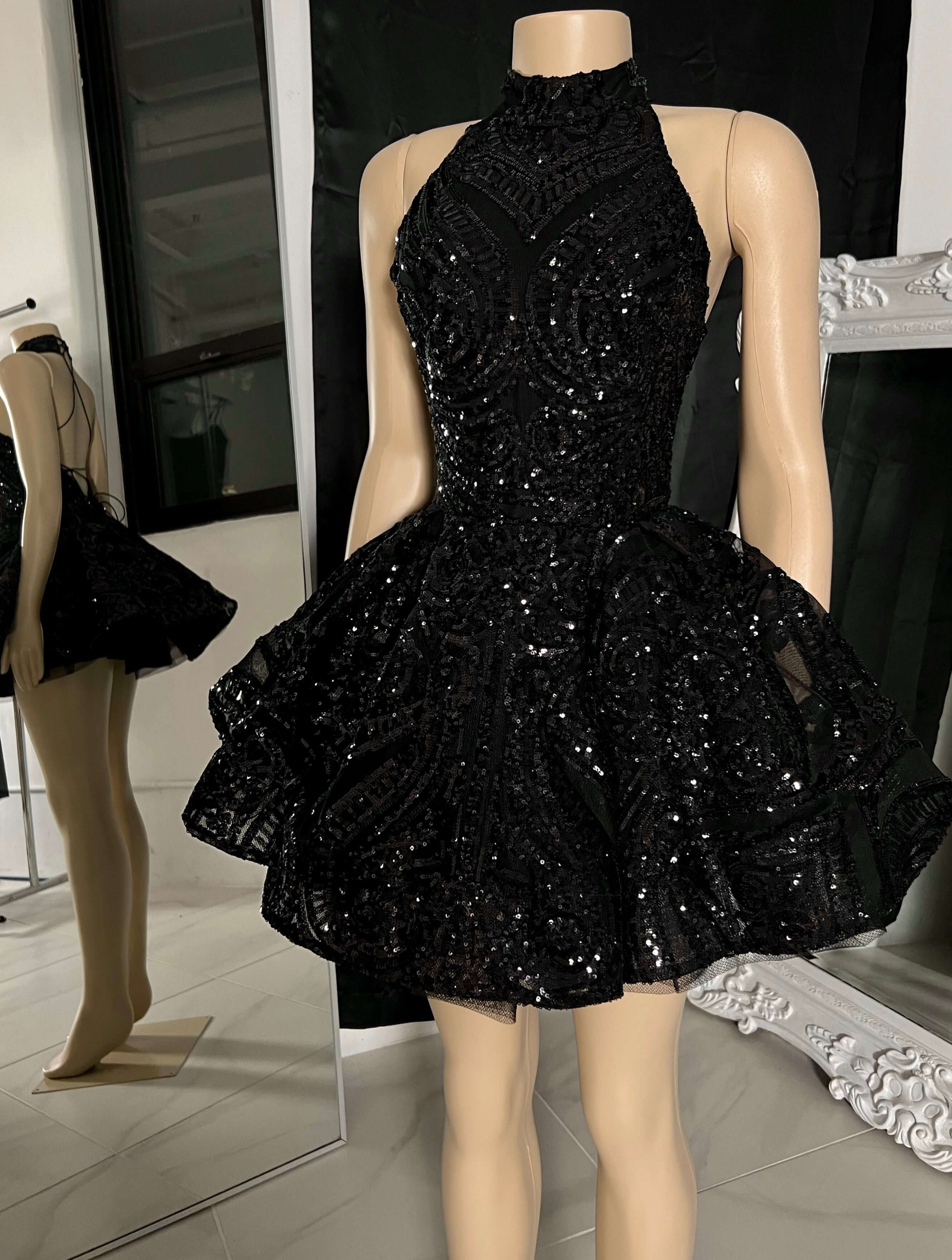 Long Dress Design, Charming High-neck Sleeveless MIni Prom Dress With Beading