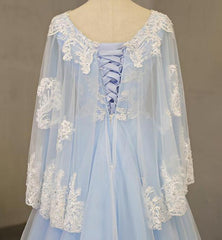 Party Dresses For 19 Year Olds, Charming Light Blue Tulle V-neckline Long Party Dress, Prom Dress