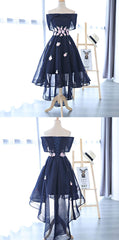Fancy Outfit, Charming Navy Blue Tulle Party Dress with Flowers, Cute Prom Dress