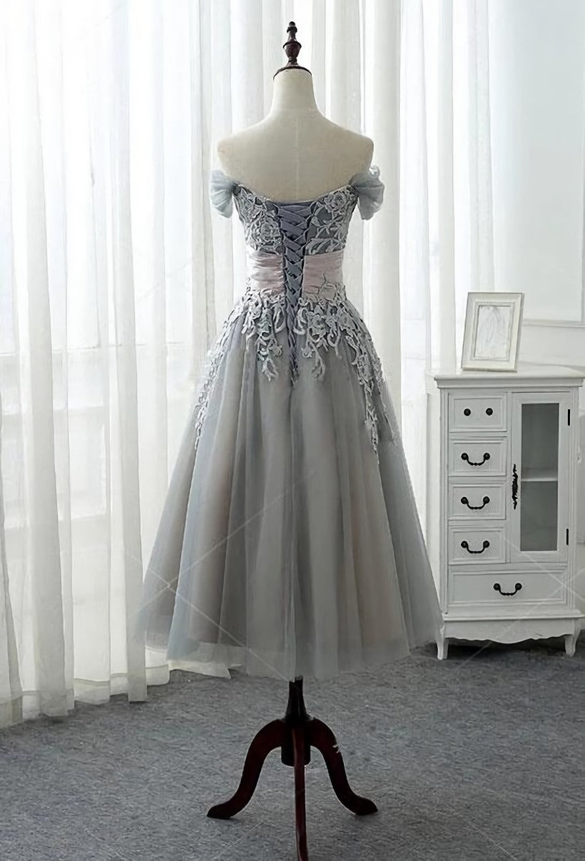 Formal Dresses Fall, Charming Off-the-shoulder Homecoming Dress, Short A-line Tulle Gray Party Dress