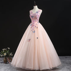 Bachelorette Party Theme, Charming Pink Flowers Ball Gown Long Sweet 16 Dress, Pink Prom Dress