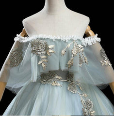 Prom Dress Tight, Charming Princess Light Green Tulle with Lace Flowers Prom Dress, Light Green Party Dress