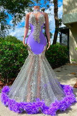 Evening Dress Shops Near Me, Charming Purple Long Mermaid Halter Satin Tulle Prom Dress