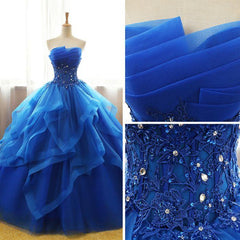 Evening Dresses Petite, Charming Royal Blue Tulle Prom Gown , Sweet Party Dress
