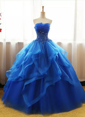 Evening Dresses Elegant Classy, Charming Royal Blue Tulle Prom Gown , Sweet Party Dress