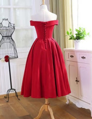 Dinner Outfit, Charming Satin Red Off The Shoulder Homecoming Dress, Party Dress