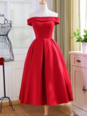 Party Dresses And Jumpsuits, Charming Satin Red Off The Shoulder Homecoming Dress, Party Dress