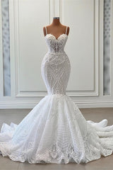 Wedding Dress Deals, Charming Sleeveless Spaghetti Straps Mermaid Wedding Dress with Ruffles