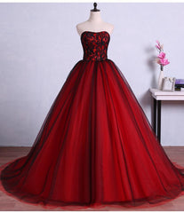 Evening Dress Long Elegant, Charming Sweetheart Red and Black Gown, Sweet 16 Dress, Formal Dress