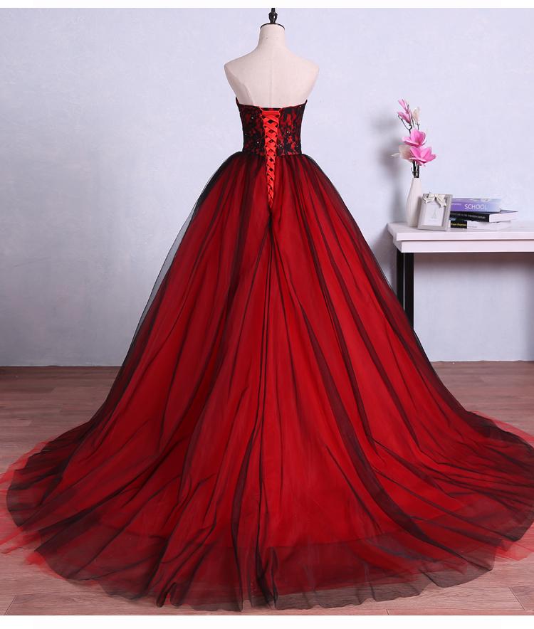 Evening Dresses Long Elegant, Charming Sweetheart Red and Black Gown, Sweet 16 Dress, Formal Dress