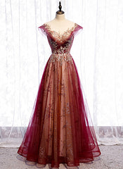 Party Dresses Night Out, Charming Tulle Cap Sleeves Long New Party Gown, Prom Dress