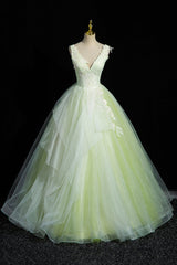 Prom Dress Short, Charming Tulle Lace Green Prom Dresses, V-Neck Sleeveless Floor-Length Formal Evening Dresses