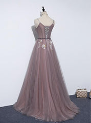 Party Dress For Girls, Charming V-neckline Flowers Dark Pink Prom Gown, Long Formal Dress