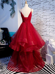 Unique Wedding Ideas, Charming Wine Red Straps Sweetehart Layers Tulle Prom Dress, Long Party Dress