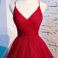 Bridesmaid Dress Dusty Rose, Charming Wine Red Straps Sweetehart Layers Tulle Prom Dress, Long Party Dress