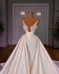 Wedding Dress 2025, Chic Long A-line Cathedral Sleeveless V-neck Satin Wedding Dresses
