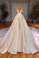 Wedding Dresses Shop, Chic Long A-line Cathedral Sleeveless V-neck Satin Wedding Dresses