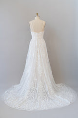 Wedding Dress Sales, Chic Long A-line Sweetheart Spaghetti Strap Appliques Tulle Wedding Dress