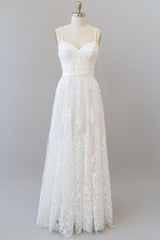 Wedding Dresses Deals, Chic Long A-line Sweetheart Spaghetti Strap Appliques Tulle Wedding Dress