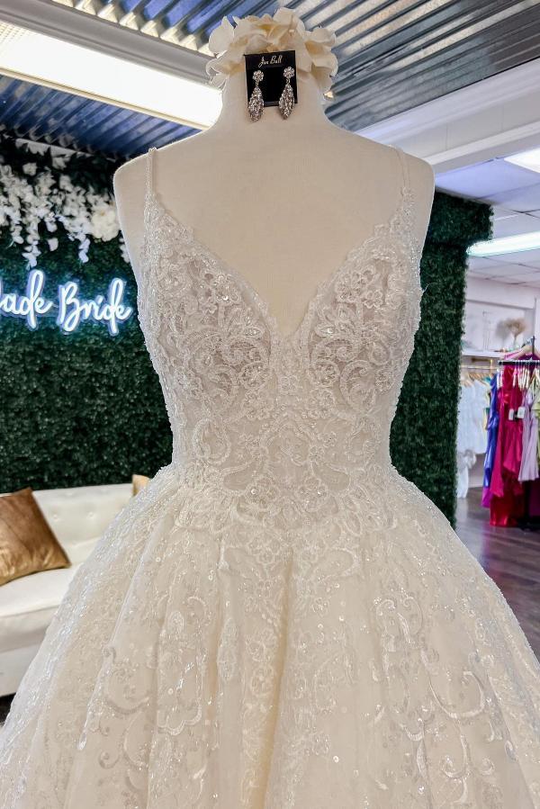 Wedding Dresses Pinterest, Chic Long A-line V-neck Floral Lace Open Back Wedding Dresses