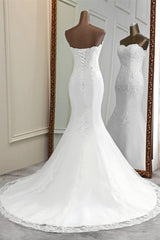 Weddings Dresses Bridesmaid, Chic Long Mermaid Strapless Lace Appliques Wedding Dress