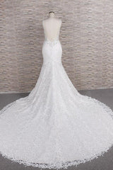 Wedding Dress With Sleev, Chic Long Mermaid Sweetheart Spaghetti Strap Appliques Lace Wedding Dress