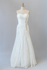 Wedding Dress Styles 2023, Chic Long Sheath Strapless Ruffle Lace Wedding Dress