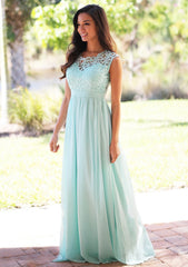 Prom Dresses Uk, Chiffon Long/Floor-Length A-Line/Princess Sleeveless Bateau Zipper Prom Dress With Appliqued