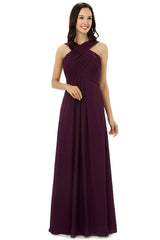 Prom Dresses Lace, Chiffon Purple Halter Long Bridesmaid Dresses