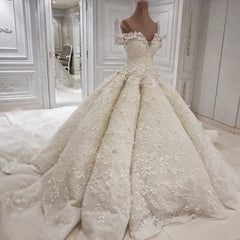 Wedding Dresses With Pockets, Classic Off theshoulder Luxurious Appliques Ball Gown Wedding Dress