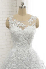 Wedding Dress Off The Shoulder, Classic Round neck Lace appliques White Princess Wedding Dress