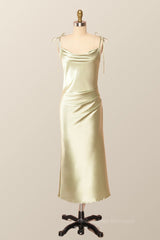 Bridesmaid Dress 2097, Classic Sage Green Midi Dress with Tie Shoulders