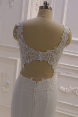 Wedding Dresses Cost, Classic Sleeveless Lace V neck Column White Court Train Wedding Dress