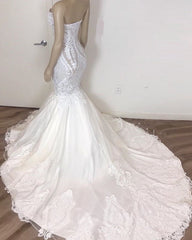 Wedding Dresses Casual, Classic Sleeveless Sweetheart Lace Appliques Mermaid Slim Bridal Wedding Dress