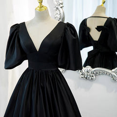 Prom Dress Black Girl, Classy Black Prom Dress Formal Dresses with Bubble Sleeves