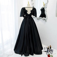 Prom Dresses Gold, Classy Black Prom Dress Formal Dresses with Bubble Sleeves