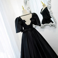 Dress, Classy Black Prom Dress Formal Dresses with Bubble Sleeves