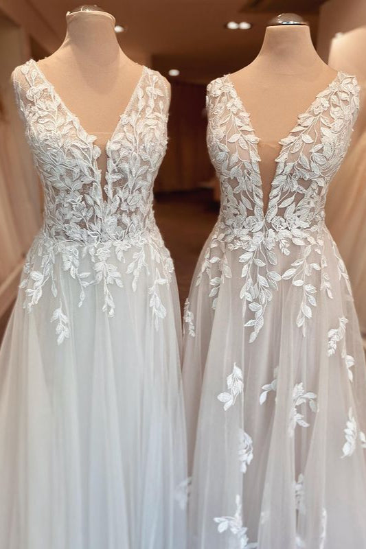 Wedding Dress 2026, Classy Long A-Line Sweetheart Appliques Lace Open Back Wedding Dress