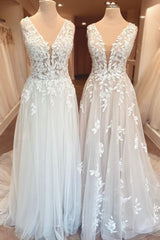 Wedding Dress Gown, Classy Long A-Line Sweetheart Appliques Lace Open Back Wedding Dress